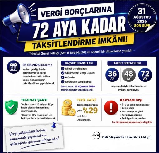 Vergi Borçlarını 72 Ay Taksitlendirme İmkanı